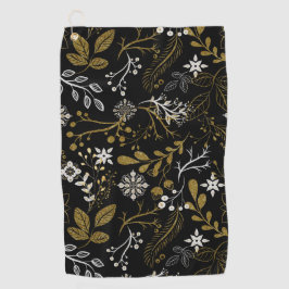 Intricate floral pattern with gold and white  ゴルフタオル