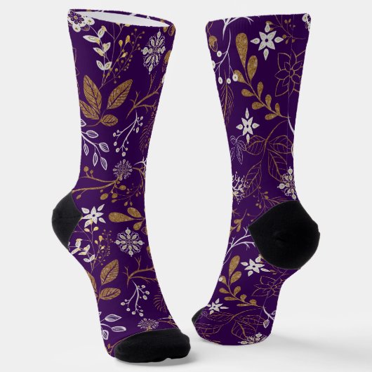 Intricate floral pattern with gold and white  ソックス (傾斜あり)