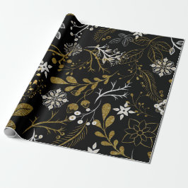 Intricate floral pattern with gold and white  ラッピングペーパー