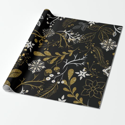 Intricate floral pattern with gold and white  ラッピングペーパー (アンロールド)