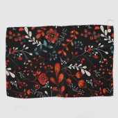 Intricate floral pattern with gold and white golf ゴルフタオル (横)