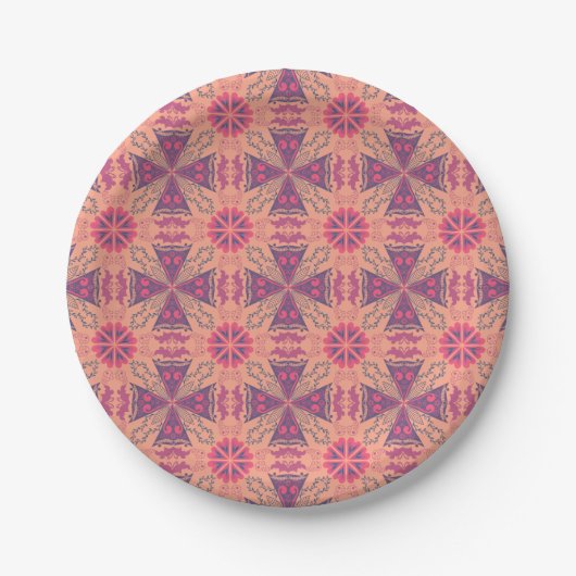 intricate geometric pattern in pink and purple hue ペーパープレート (正面)