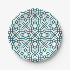 Intricate geometric pattern with teal interconnect ペーパープレート