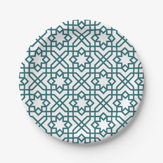 Intricate geometric pattern with teal interconnect ペーパープレート (正面)