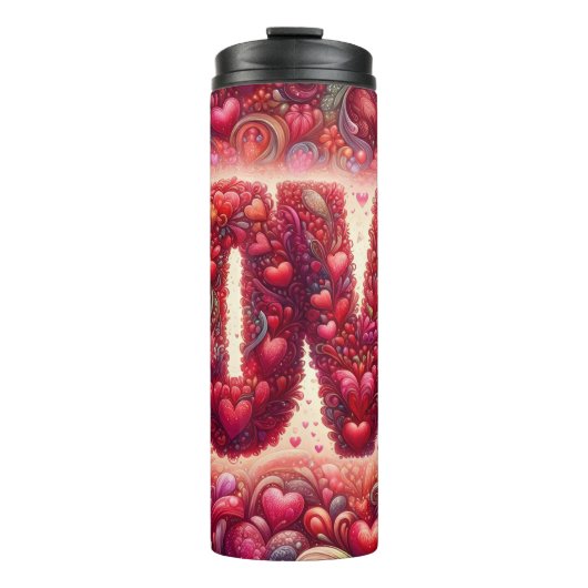 Intricate Heart Pattern Love Typography タンブラー (正面)