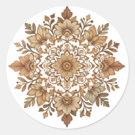 Intricate Mandala Floral Brown Tones Art ラウンドシール
