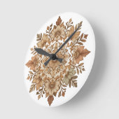 Intricate Mandala Floral Brown Tones Art ラウンド壁時計 (傾斜)