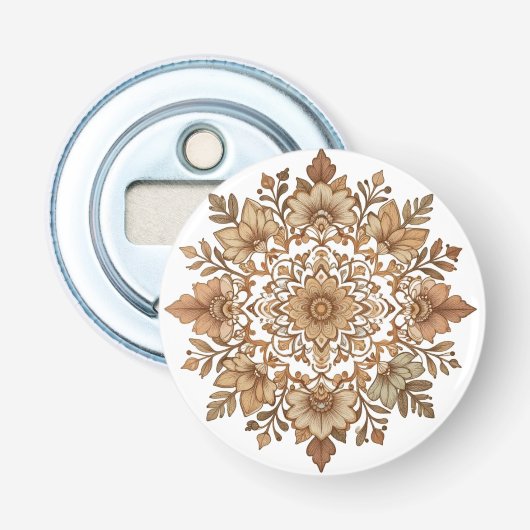 Intricate Mandala Floral Brown Tones Art 栓抜き (正面)