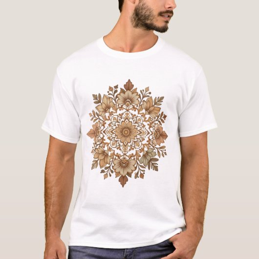 Intricate Mandala Floral Brown Tones Art Tシャツ (正面)