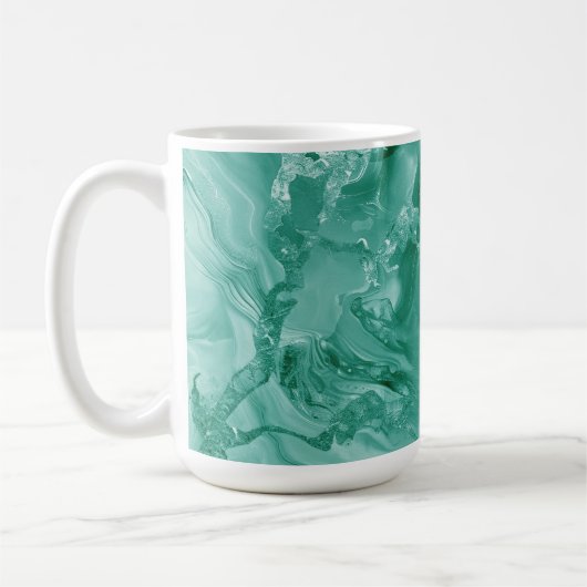 Intricate Marble Pattern in Rich Teal and Green コーヒーマグカップ (左)