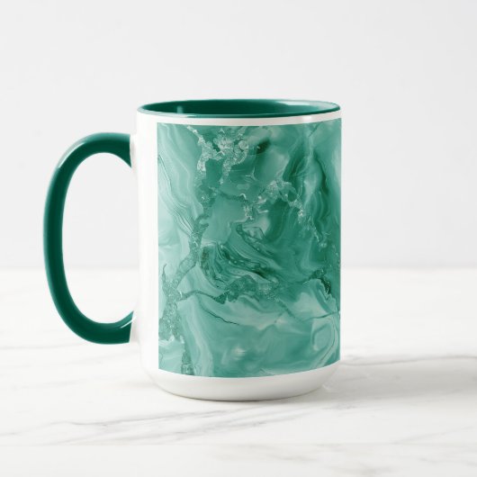 Intricate Marble Pattern in Rich Teal and Green マグカップ (左)