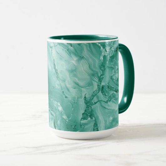 Intricate Marble Pattern in Rich Teal and Green マグカップ (正面右)