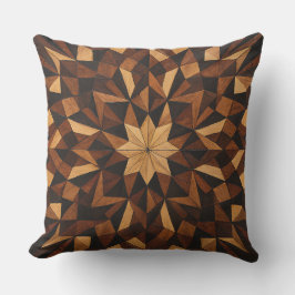 "Intricate Marquetry Geometric Wood Throw Pillow" アウトドアクッション