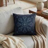 Intricate Navy Blue Mandala Snowflake クッション