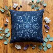 Intricate Navy Blue Mandala Snowflake クッション