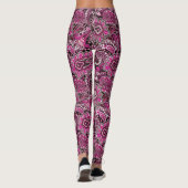 Intricate Paisley in Vibrant Pinks on Black レギンス (裏面)