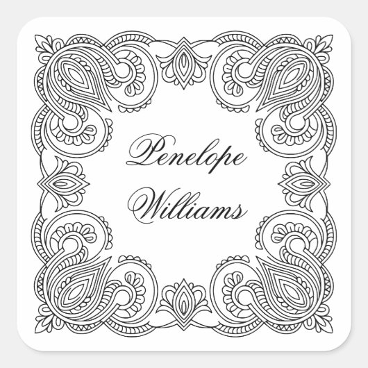 Intricate Paisley Personalized Name Labels Custom スクエアシール (正面)