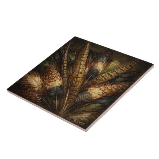 Intricate pheasant feather close-up タイル (側面)