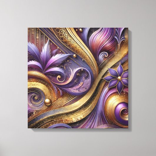 Intricate Purple and Gold Abstract Canvas Art  キャンバスプリント (正面)