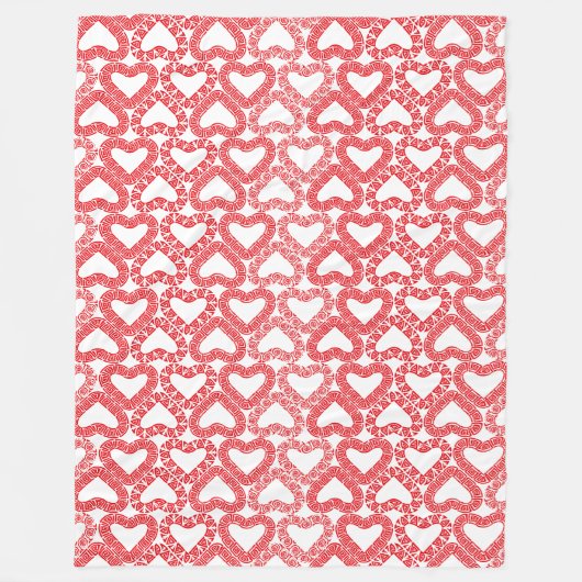 Intricate Red Ornamental Heart Tile フリースブランケット (正面)