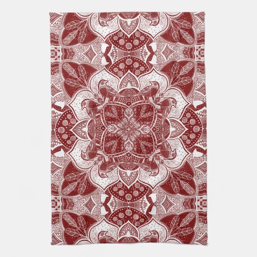 Intricate Robins Bird Mandala Hand-Drawn キッチンタオル (縦)