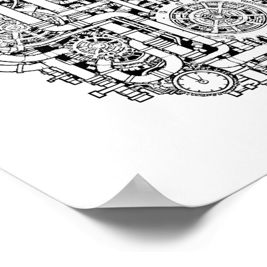 Intricate Steampunk Decoupage Template Line Art ポスター (角)