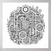 Intricate Steampunk Decoupage Template Line Art ポスター (正面)