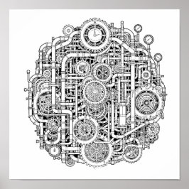 Intricate Steampunk Decoupage Template Line Art ポスター