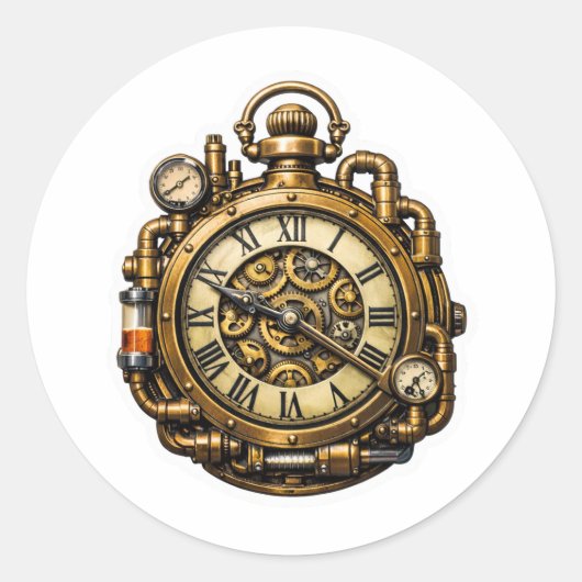  Intricate Steampunk Pocket Watch Sticker ラウンドシール (正面)