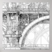 Intricate Steampunk Scaffolding Technical Line Art ポスター (正面)