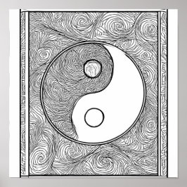 Intricate Symmetrical Coloring Page: Yin Yang  ポスター