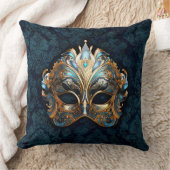 Intricate Teal and Golden  Mask クッション (ブランケット)