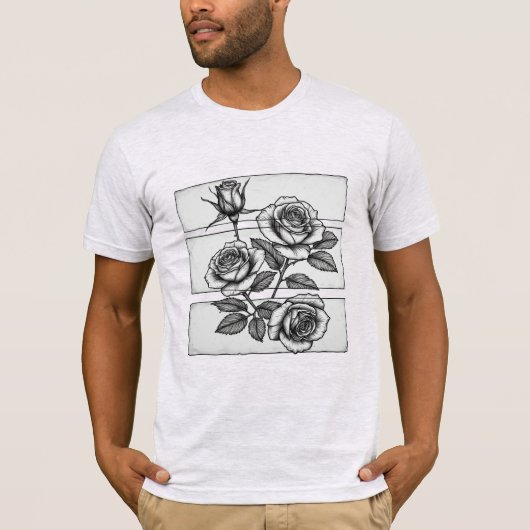 Intricate Triple Rose Botanical Panel Sketch Tシャツ (正面)
