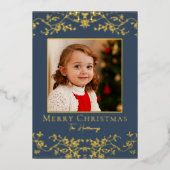 Intricate Vines One Photo Gold Foil Holiday Card 箔シーズンカード (正面)