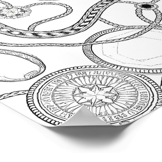 Intricate Wealth Decoupage Template Line Art ポスター (角)