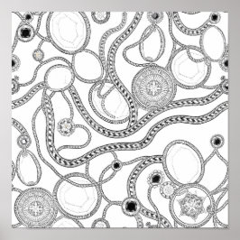 Intricate Wealth Decoupage Template Line Art ポスター