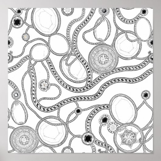 Intricate Wealth Decoupage Template Line Art ポスター (正面)