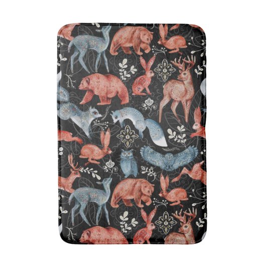  Intricate woodland animals pattern バスマット (正面縦)