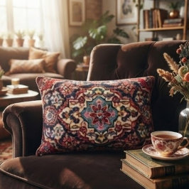 Intricately Woven Persian Rug Red Floral アクセントクッション