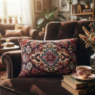 Intricately Woven Persian Rug Red Floral アクセントクッション
