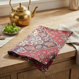 Intricately Woven Persian Rug Red Floral キッチンタオル