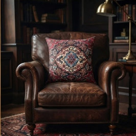 Intricately Woven Persian Rug Red Floral クッション