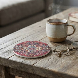 Intricately Woven Persian Rug Red Floral コースター