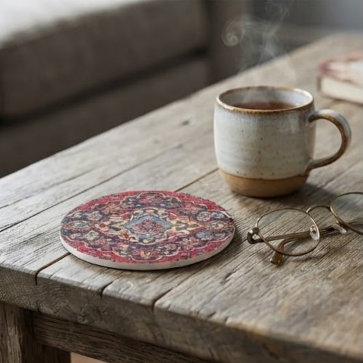 Intricately Woven Persian Rug Red Floral コースター