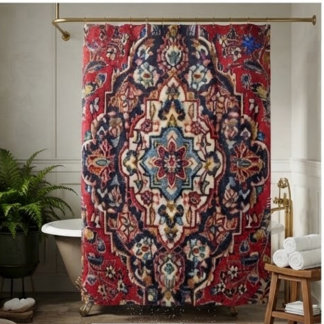 Intricately Woven Persian Rug Red Floral シャワーカーテン