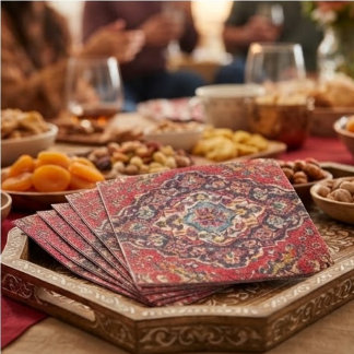 Intricately Woven Persian Rug Red Floral スタンダードカクテルナプキン