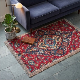 Intricately Woven Persian Rug Red Floral スローブランケット