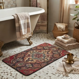 Intricately Woven Persian Rug Red Floral バスマット