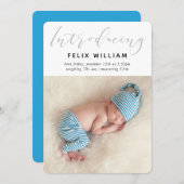 INTRODUCING新生児かわいい書道フォトブルー 案内状 (正面/裏面)