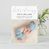 INTRODUCING新生児かわいい書道フォトブルー 案内状 (スタンド正面)